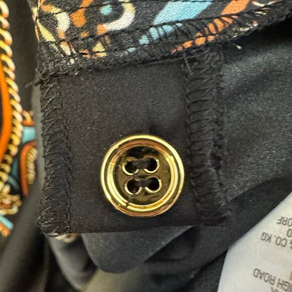 Bob Mackie women’s blouse orange black zipper collar bold print Bohemian satin￼ - Picture 6 of 11